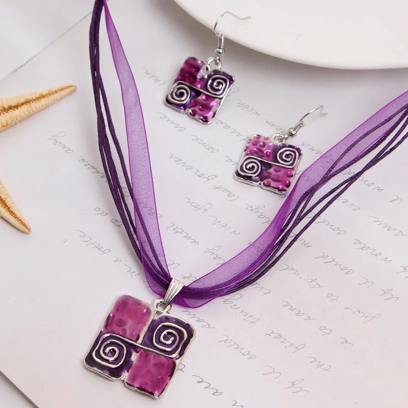 Модные ювелирные наборы винтажная цепочка из кожаной веревки с фиолетовым