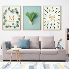 Абстрактная Картина на холсте с зелеными листьями растений, тюльпаном, белыми цветами, английскими словами, Художественная печать, плакат, картина, украшение для стены и дома