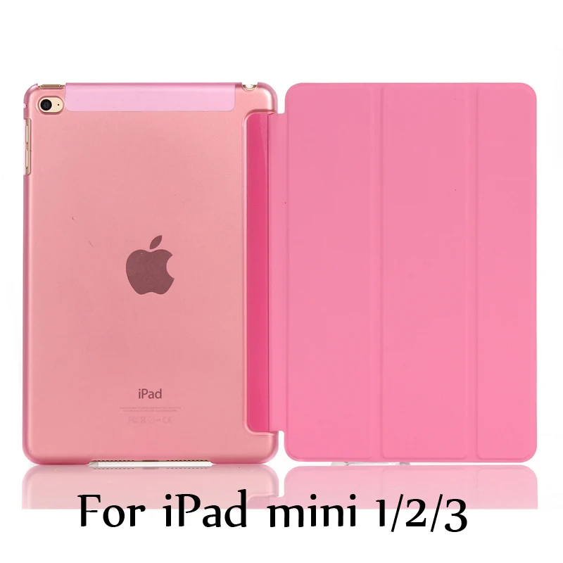 Pink for mini 123 Тонкий смарт-чехол для iPad mini 5 mini4, iPad mini 1/2/3 три раза стенд из искусственной кожи+ Прозрачная Жесткая задняя крышка из ПК с Авто Режим сна/Пробуждение - Цвет: Pink for mini 123