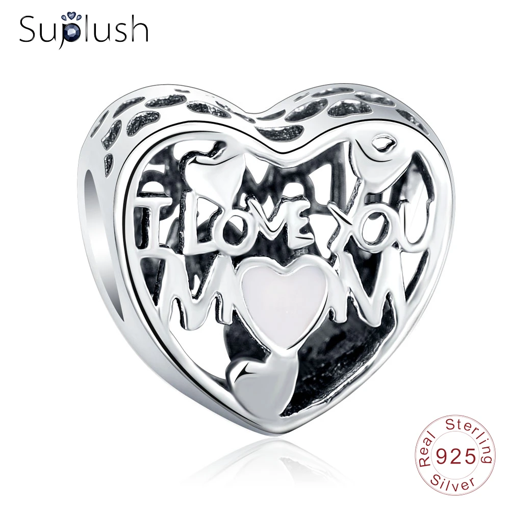 Suplush новый 100% стерлингового серебра 925 пробы шарик Любовь Сердце и мама Шарм для