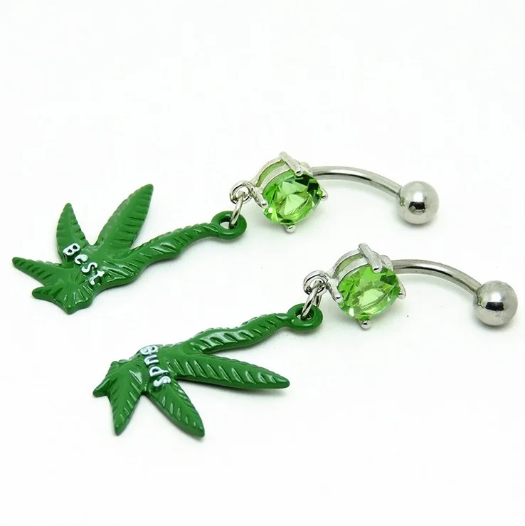 Серьги подвески для пирсинга живота в летнем стиле с зеленым Кленовым листом 2