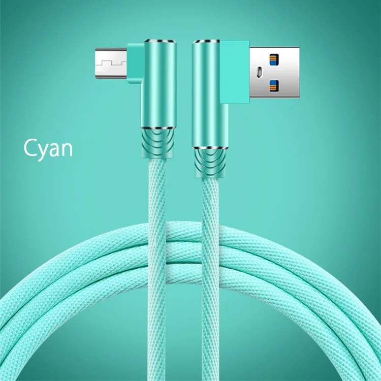 Cyan 1/2/3 м микро USB кабель для быстрой зарядки 90 градусов для мобильного телефона Android кабель для зарядки USB 2,0 Линия синхронизации данных 1 м 2 м 3 м длина - Цвет: Cyan