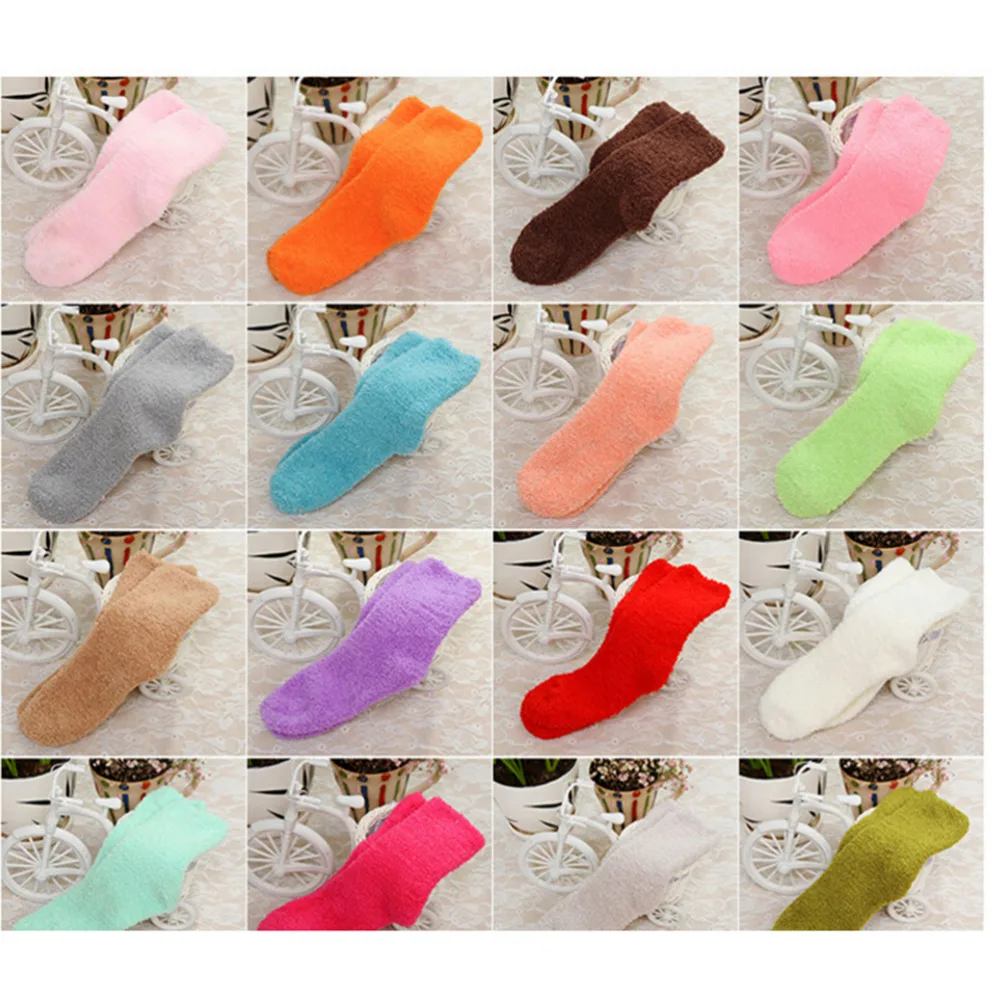 1 пара женские одноцветные пушистые теплые зимние повседневные носки подарок для