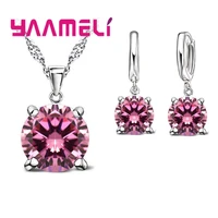 wholesale price 925 sterling silver single crystals four claws pendant necklace with earrings jewelry sets for women