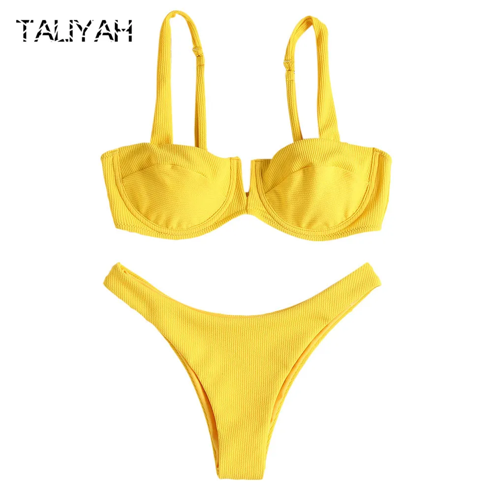 2019 бикини Однотонный женский купальник с низкой талией сексуальный комплект пуш