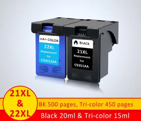 BK Tri color 2PCS XiangYu 2Pcs/set 21xl 22xl Refilled ink cartridge replacement For hp 21 22 compatible For HP Deskjet f4180 f2180 3930 3940 D1311 - Color: BK Tri color 2PCS
