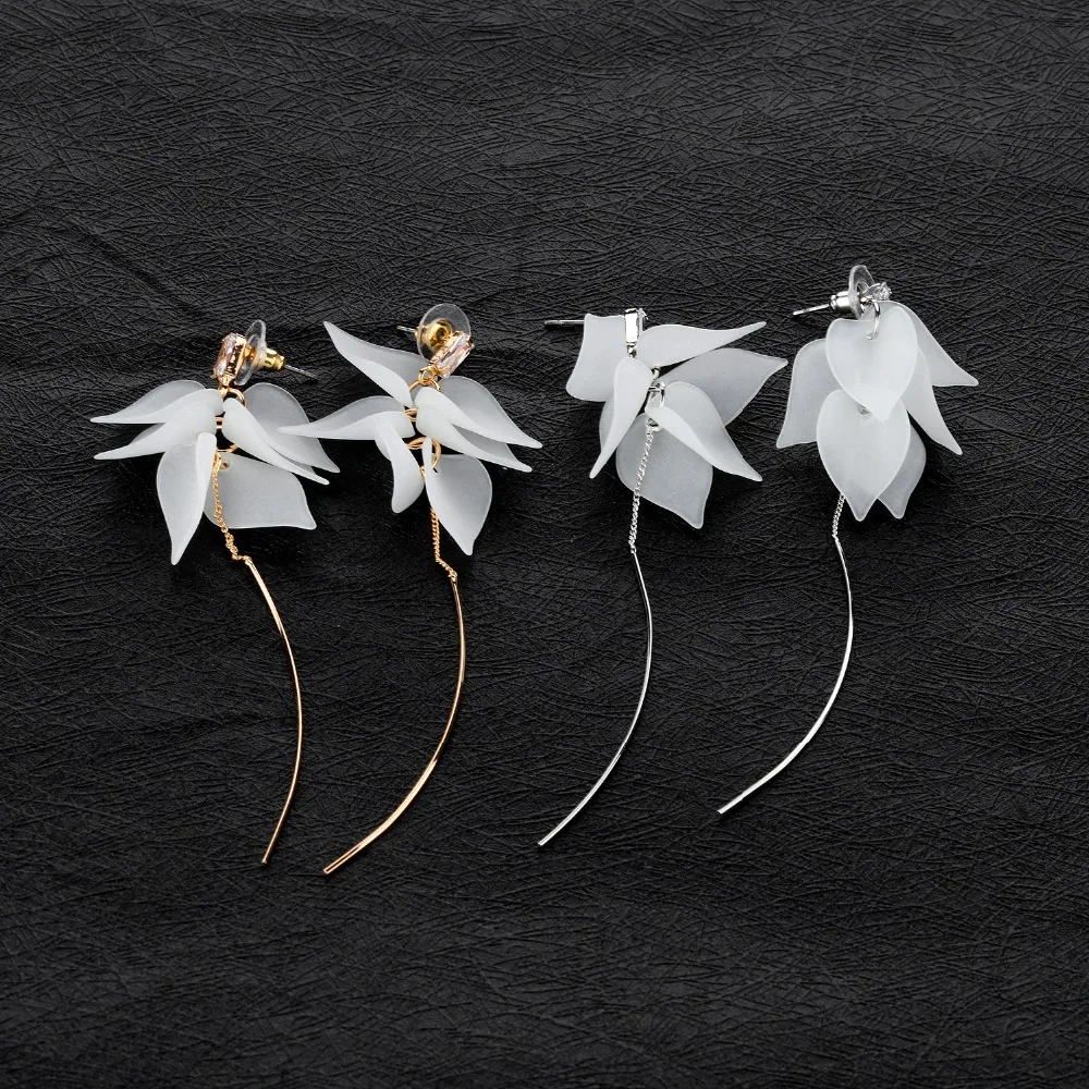 NanBo Fashion long Feather dangle earrings with stones simple drop cube crystal jewelry Flower women gifts | Украшения и