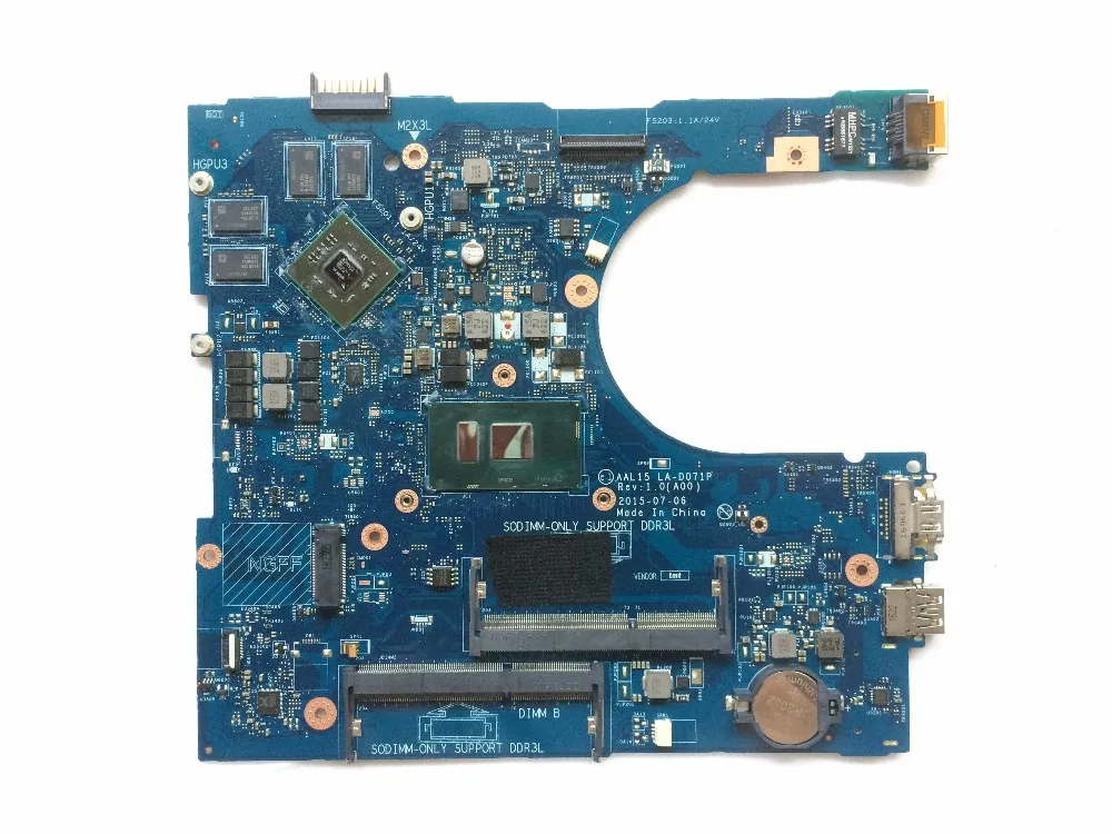 CN-0F1J0W 0F1J0W F1J0W AAL15 LA-D071P Рабочая материнская плата с i7-6500U CPU и 216-0867020 GPU для Dell Inspiron 15