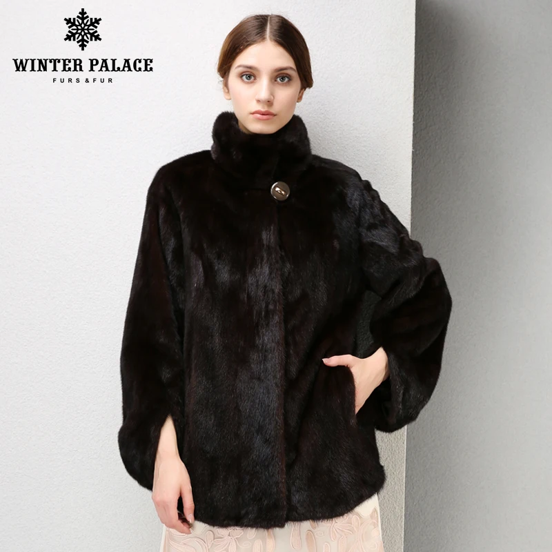 Новый стиль женская мода норковые шубы женщины Мандарин воротник Натуральный