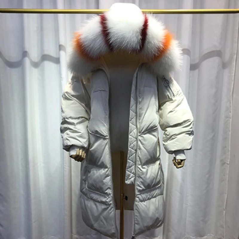 Новинка 2018 женский зимний пуховик на утином пуху толстый средней длины с цветным