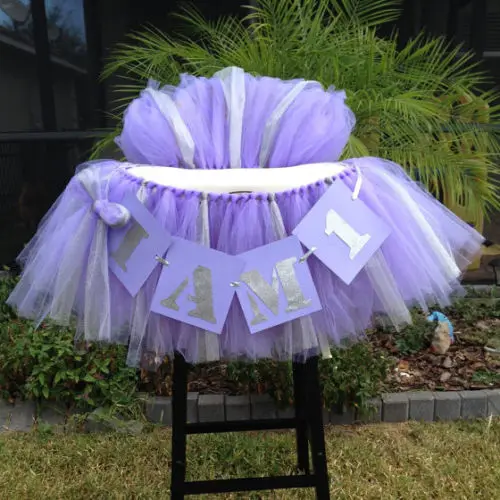 purple and silver Tutu Tulle Table Skirts Baby Shower Decoration for High Chair Home Textiles Party Supplies Pink Blue Event Party Supplies - Цвет: purple and silver