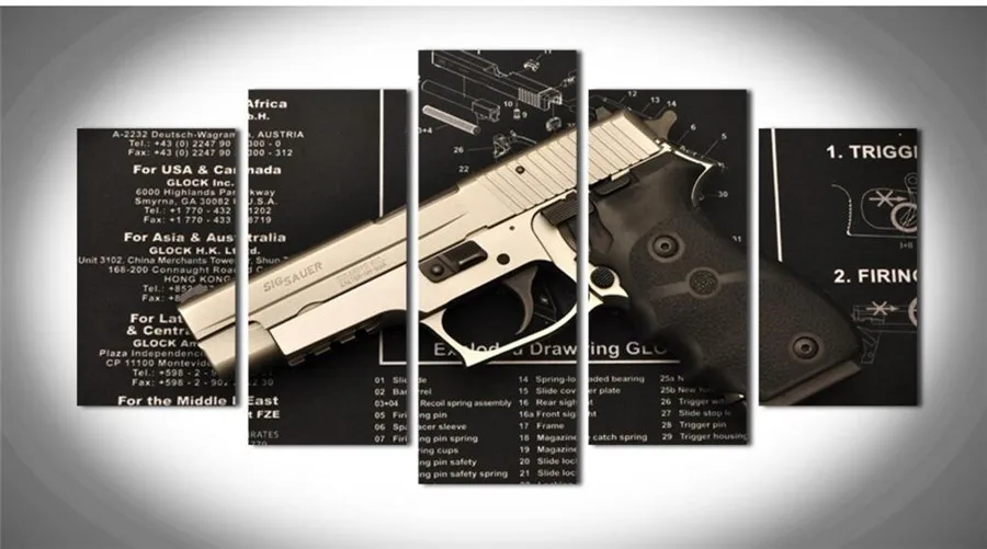 5 Панель новый современный Рисунок пистолета фотографии пистолет живопись на