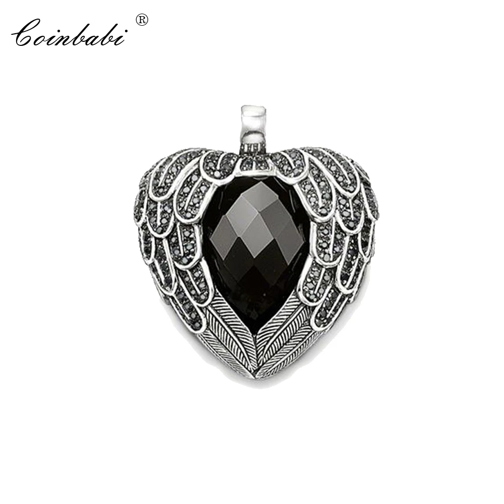 Кулон с черной пряжкой крылатые Сердце 925 Серебряные кольца для женщин винтажные
