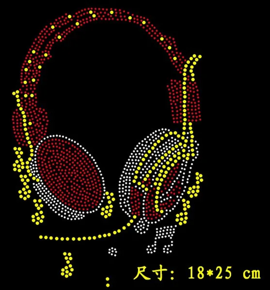 

2pc/lot Earphone iron on design iron rhinestone appliques hot fix rhinestone transfer motifs iron on crystal transfers design
