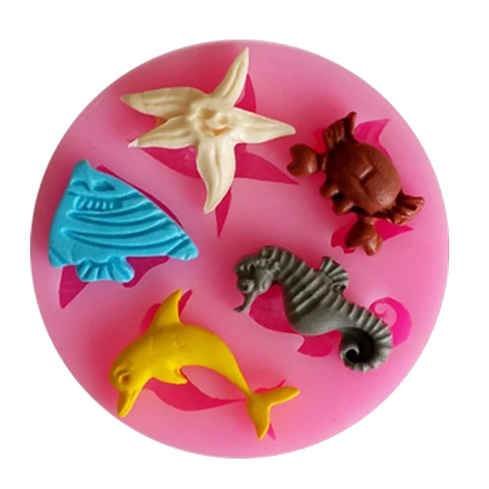 

3D Marine animals Dolphin Starfish Crab Silicone Fondant Cake Mold
