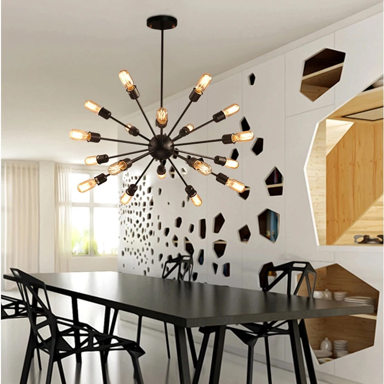 18 головок в промышленном стиле подвесной светильник с черными спутниками