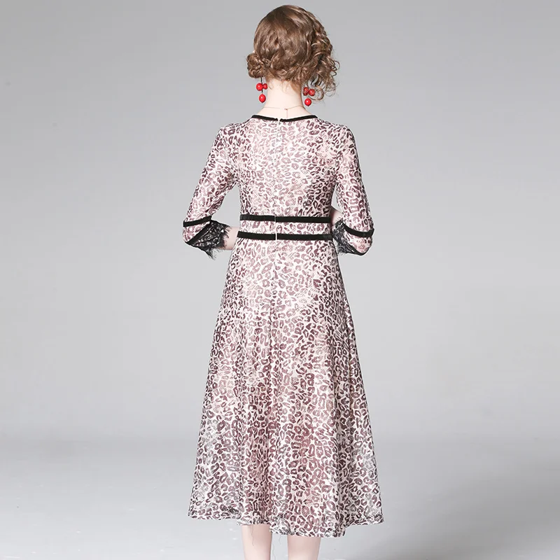 Willstage Leopard printed lace dress A line high quality Vintage Elegant Dresses splicing women 2019 Summer Autumn vestidos | Женская