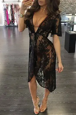 Женское кружевное Прозрачное платье белое черное пляжное из вуали с цветочным