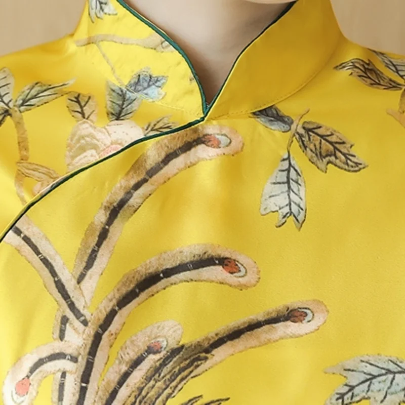Китайские Cheongsam топы для женщин Ретро винтажная рубашка чай свободное желтое китайское платье весенние женские китайские Топы DD1891