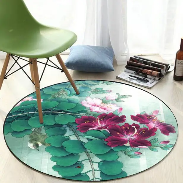 Новые цветочные круглые коврики с принтом фламинго для гостиной Мультяшные