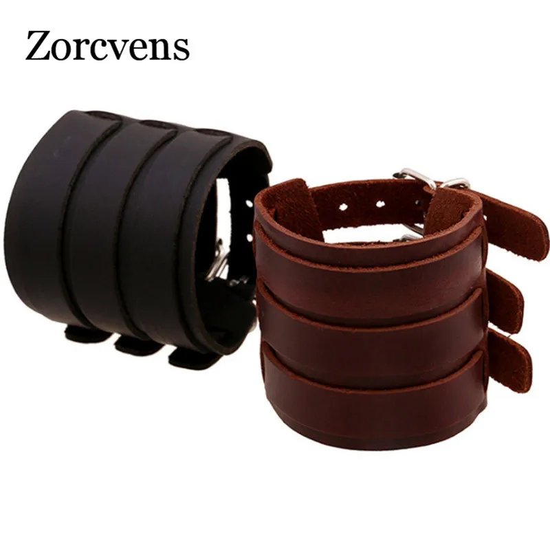 

ZORCVENS 2022 Hot selling Fashion Punk Rivet Wide Leather Bracelets Men For Women Cuff Vintage Rock Jewelry
