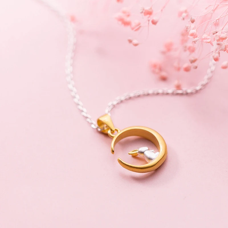 MloveAcc 925 пробы Серебряное колье полумесяц с милым кроликом на Луне для женщин S925 ожерелье из стерлингового серебра-ювелирные изделия
