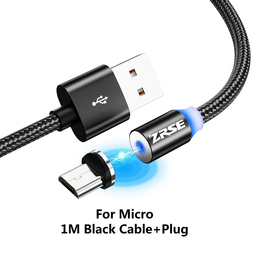 Black for Micro ZRSE Магнитный Micro USB кабель для iPhone XS Max XR X 8 7 Plus type C кабели 3 в 1 светодиодный USB-C мобильный провод для зарядного устройства для Redmi - Цвет: Black for Micro