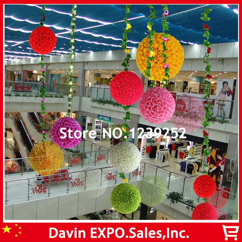 

2pcs 40cm Hanging Decorative Flower Ball Centerpieces Silk Rose Wedding Kissing Balls Pomanders Mint Wedding Decoration