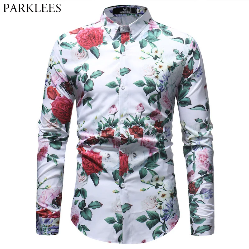 Мужская хипстерская рубашка с цветочным принтом Camisa Masculina мужская длинным