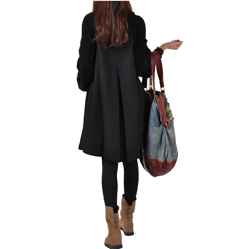 Весна Зима Толстый Свитер Лоскутное Шерсть Dress Женская Одежда С Длинным Рукавом