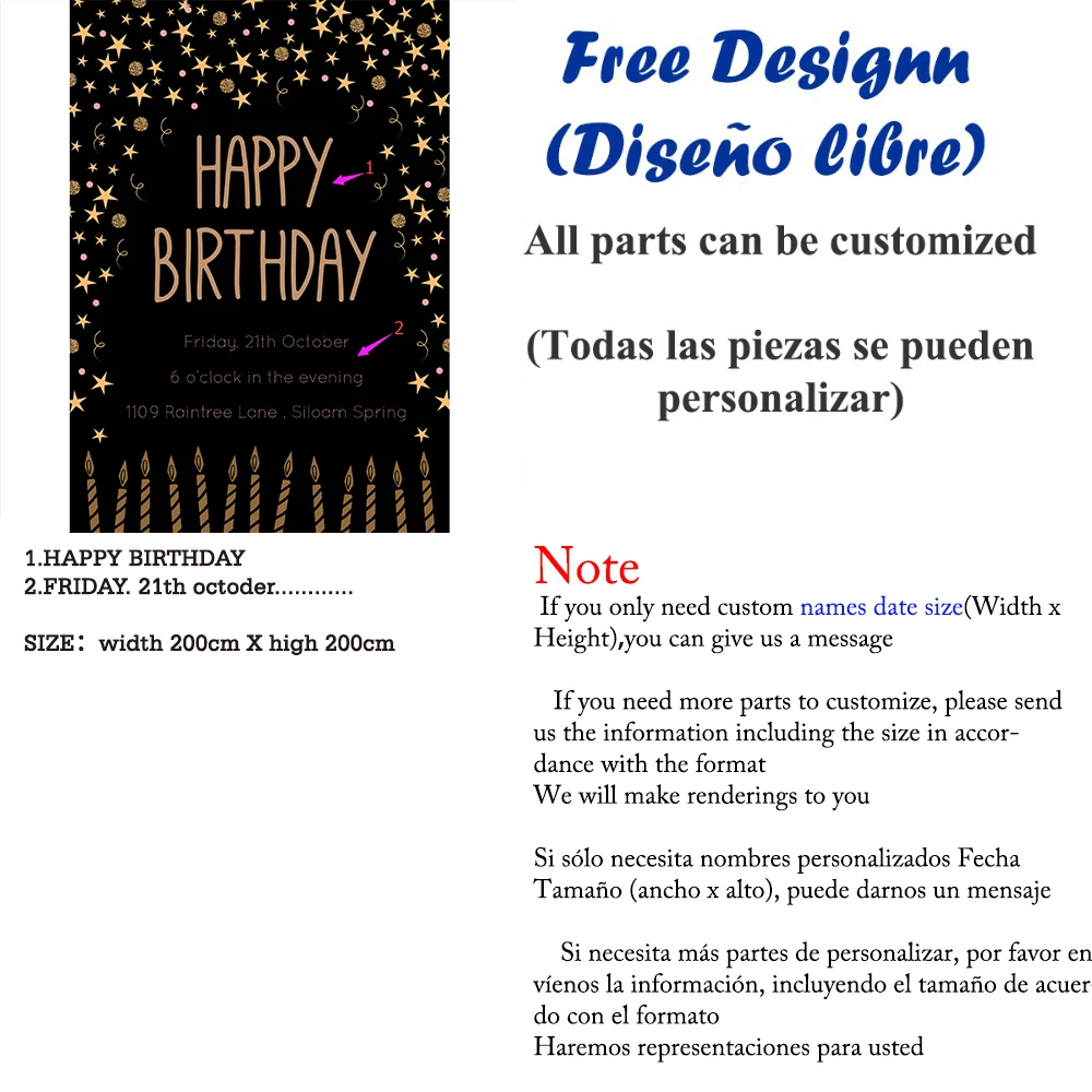 Allenjoy фотофоны с днем рождения звезда свеча Золотой праздник индивидуальный