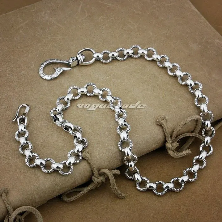 Fashion Fish Hook Waist Pendant Solid 925 Sterling Silver Cool Men's Biker Totem Changing Fate Ring Wallet Chain 8F001WC2 | Украшения и