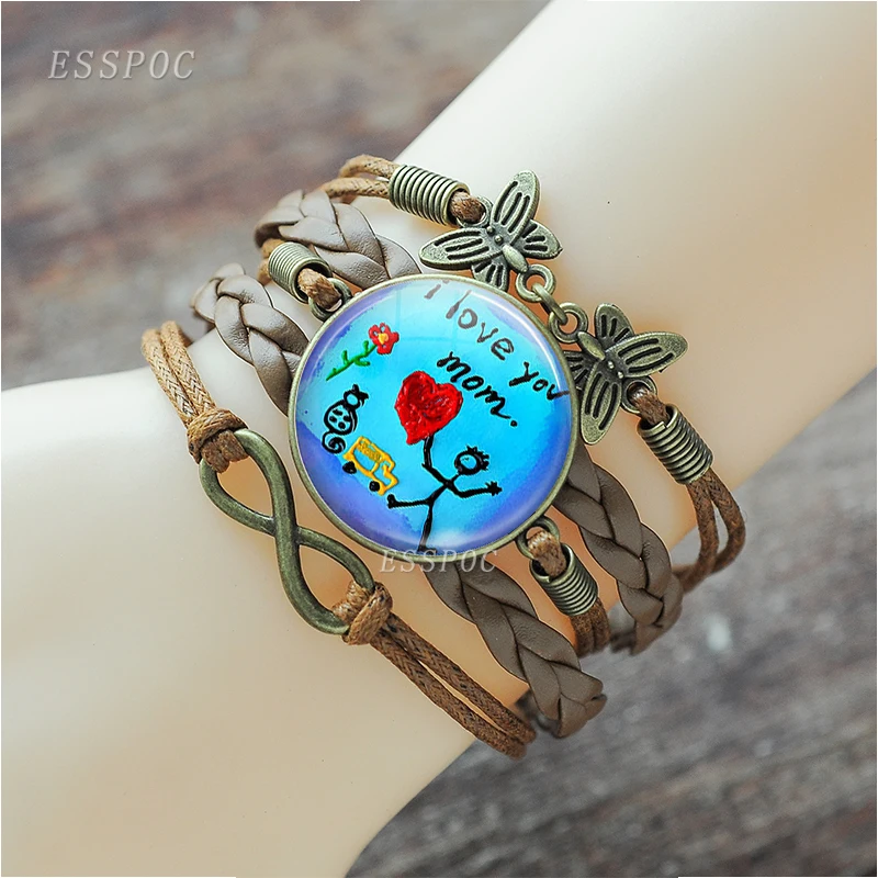 Браслет с надписью мама для семьи стеклянный браслет кабошоном и ручная работа