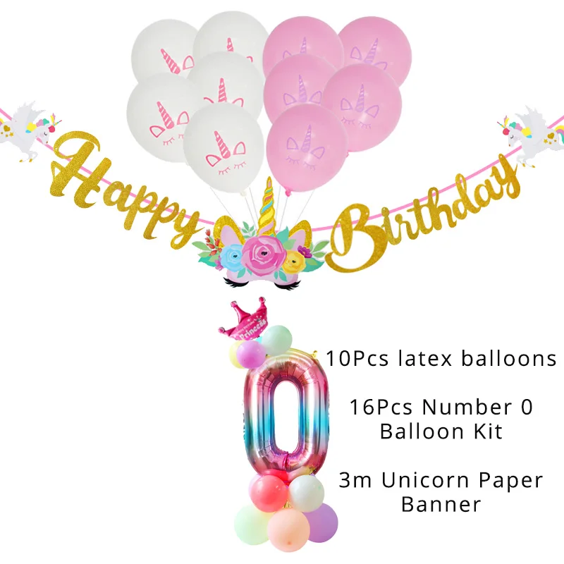 balloon banner kit 0 WEIGAO 0-9 Радуга Единорог баннер для вечеринки и воздушные шары Комплект блестящий для дня рождения баннер бумага Гарланд с номером воздушный шар Декор - Цвет: balloon banner kit 0