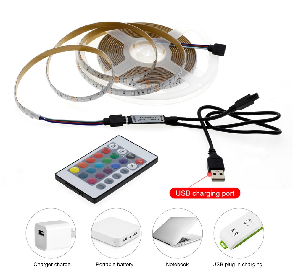5 в USB СВЕТОДИОДНЫЙ светильник 1 м 2 м 3 м 4 м 5 м теплый белый/RGB Светодиодная лента 2835 ТВ фоновый светильник декорации Сказочный светильник s