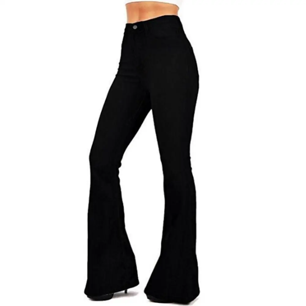 Женские эластичные джинсы с высокой талией длинные расклешенные свободные |