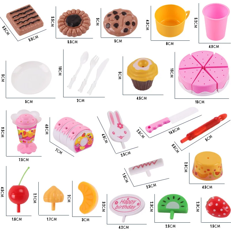 

38-75Pcs Kids Cake Pretend Play Kitchen Toys Fruit Cutting Birthday Cake Safety Food Sets Play house toy for Children Girls