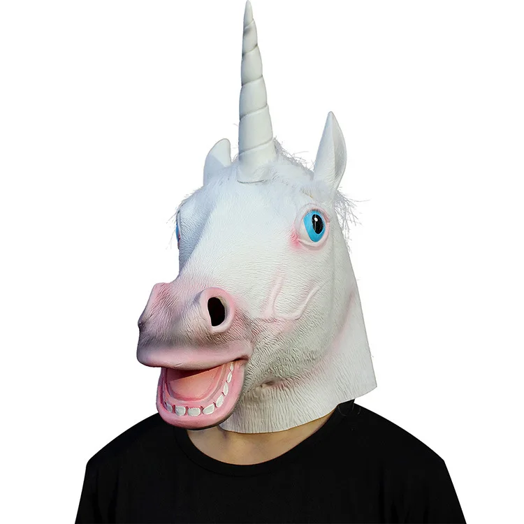 Unicorn Жуткая Лошадь Единорог собака латексные маски животных вечерние орангутанг лошадь коала голубь животное маска Хэллоуин маскарад маска смешная - Цвет: Unicorn