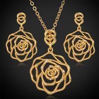 flower summer jewelry fashion jewellery drop earrings and pendant necklace set for women gold color jewelry set pe3085