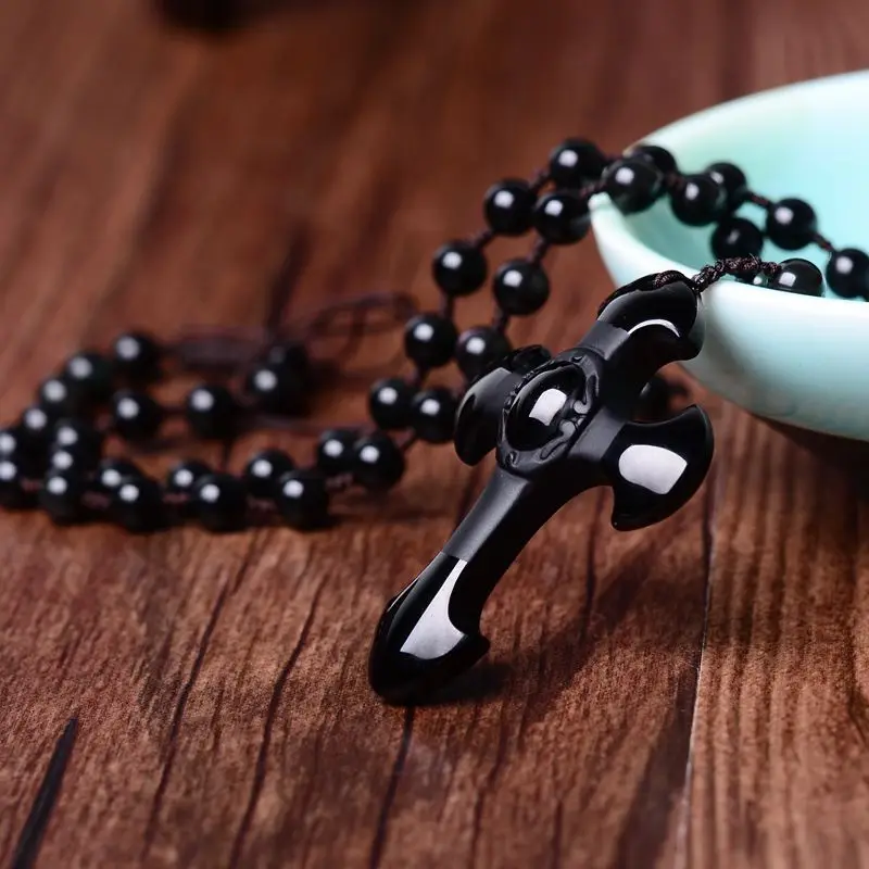 Высокое качество уникальный натуральный черный обсидиан ручной резной крест