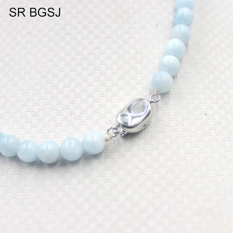 Free Shipping 6 14mm Gems Stone Beads Bohemia Women Aquamarines Necklace 18inch|stone necklace|necklace free shippingnecklace necklace |