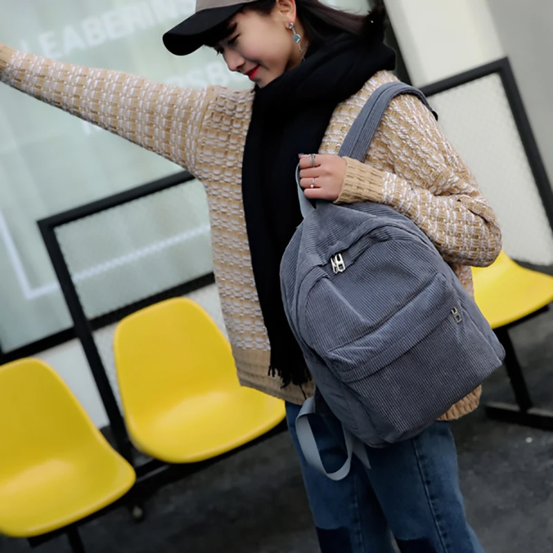 

2019 New Corduroy Women Backpack Pure Color Women Travel Bag Fashion Double Backpack Female Mochila Bagpack Pack Design