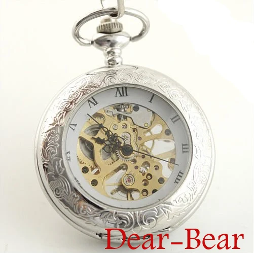 (8017 S) серебряные прозрачные стеклянные Механические карманные часы 6