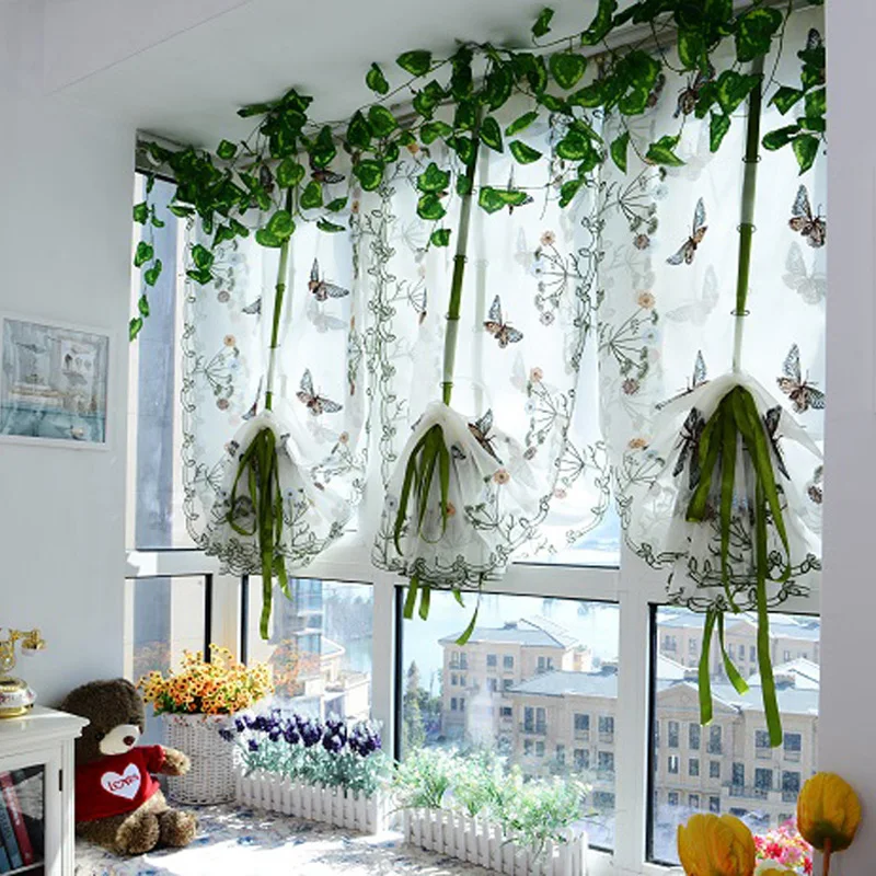 Пасторальные тюлевые занавески с бабочками римские вышивкой для кухни гостиной