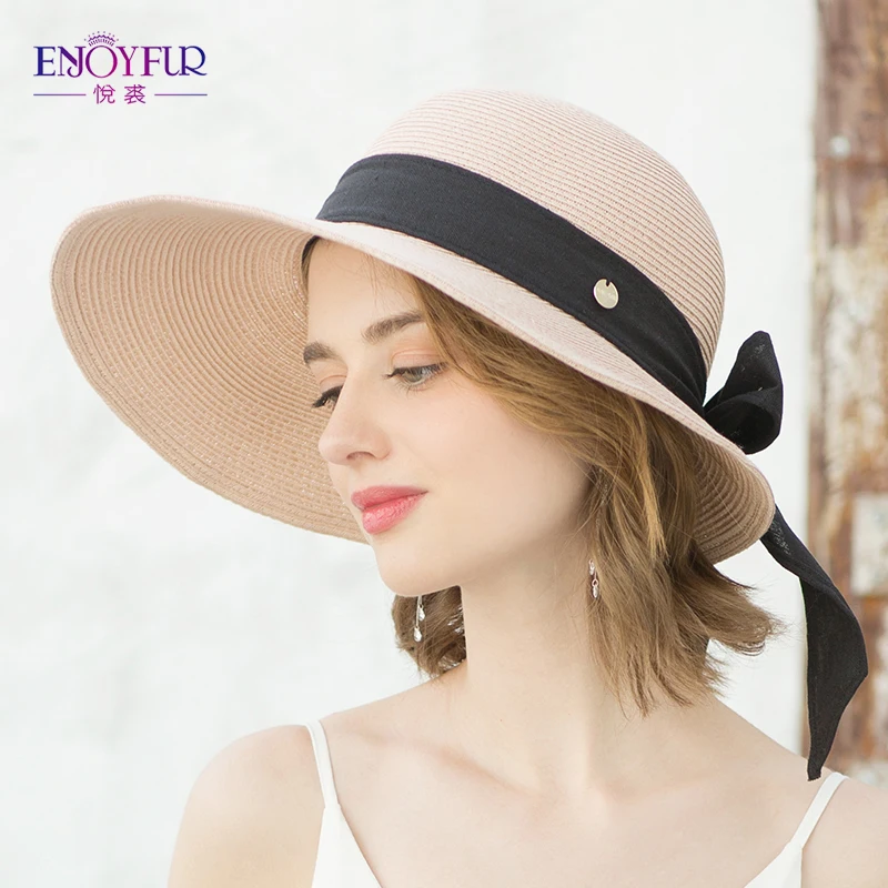 ENJOYFUR бумажные солнцезащитные шляпы для лета Packable пляжные кепки с бантом узел