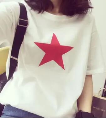 Модная женская футболка 2019 Новая летняя с коротким рукавом большая пятиконечная