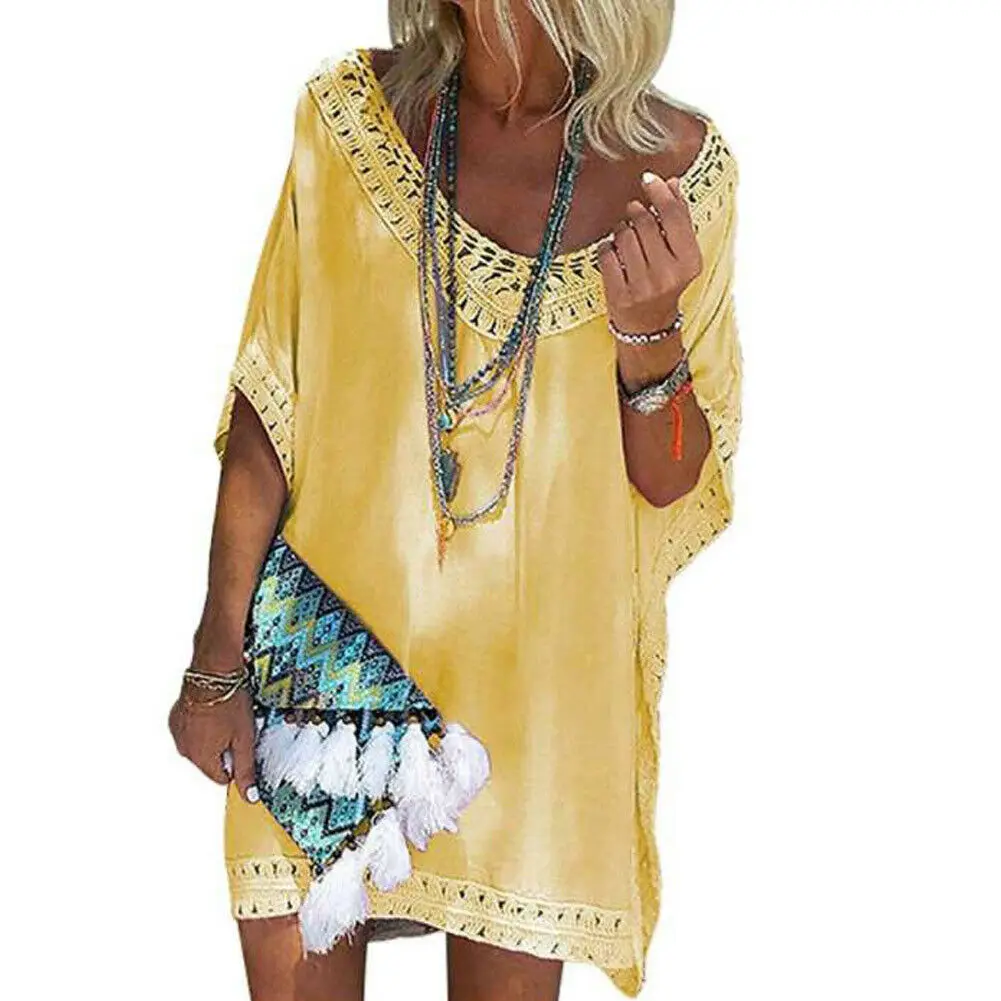 Женское летнее пикантное бикини с коротким рукавом и V-образным вырезом накидка