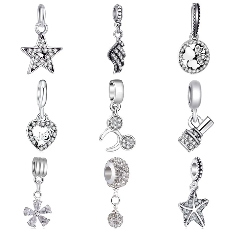 Fresh Style Flower Wing Mickey Crystal Cross Making Beads Fit Original Pandora Charms Silver Color Bracelets Jewelry for Women | Украшения