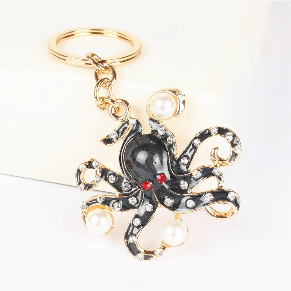 

YXT Black Octopus Pearl Cute Crystal Charm Purse Handbag Key Keyring Keychain Party Wedding Birthday Carkey Gift