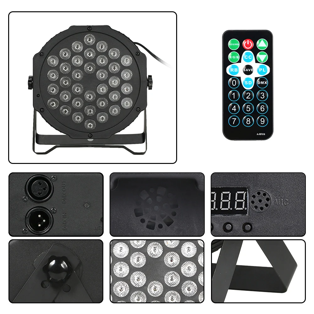 

Stage Disco Light Sound Activation Remote Control 36LED 36W 7Channel Mini High Bright PAR Light RGB Wash Effect Stage Lamp